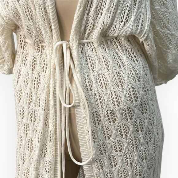 POL Crochet Ivory Beach Cover Up Kimono Cardigan Tassel Tie Waist Size S NWOT - Picture 6 of 12